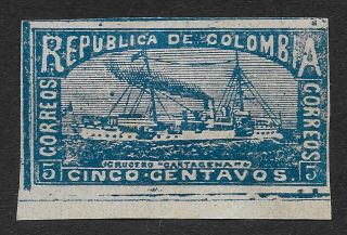 Colombia 1902 Urban Views,  Personal And Coat Of Arms 5c Blue (dx4)