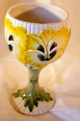 Fitz And Floyd April Showers Pansy Yellow Wine Goblet 5 7/8 "