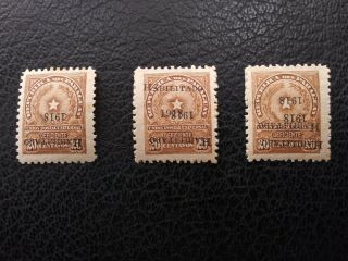Paraguay 222 Mnh/mh,  1918 20c Overprint,  3 Diff.  Inverted Overprint Varieties