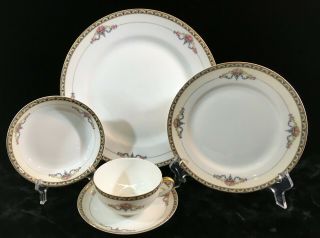 Vtg.  5 - Piece Place Setting Minerva By Noritake C1921 Pristine 2 Saucers No Cup