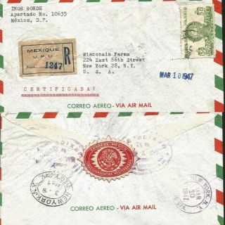 J) 1947 Mexico,  Pyramid Of The Sun,  Registered And Certificated,  Airmail