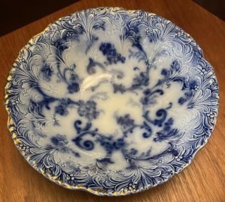 Flow Blue Ridgways England Royal Semi Porcelain Gainsborough Serving Bowl 9 - 1/2”