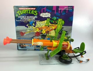 Double Barreled Plunger Gun Vintage Tmnt Ninja Turtles Complete W/ Box 1989