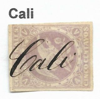 Stamps - Colombia.  1877.  10c Mauve.  Sg: 84a.  " Cali " Pen Cancel.