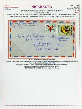 Nicaragua Modern Postal History: Lot 1 1968 Air Jinotega - Miami $$$