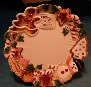 Fitz And Floyd Cookie For Santa Plate 1992 Gingerbread/christmas/canes 10 "