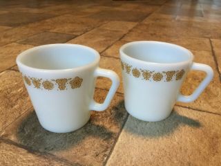 Set Of 2 Corelle Pyrex Butterfly Gold Coffee Mugs Cups
