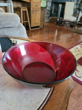 Vintage Ruby Red Glass 8.  5” Serving Salad Fruit Mixing Bowl