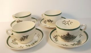 Vintage Spode Christmas Tree Cups And Saucers (set Of 4) Made In England