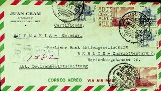 Mexico 1955 5v On Monterrey Regd Airmail Cover To Berlin - Charlottenburg Germany