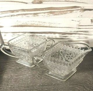 Vintage Tiara Pattern Clear Sandwich Glass Sugar And Creamer Set