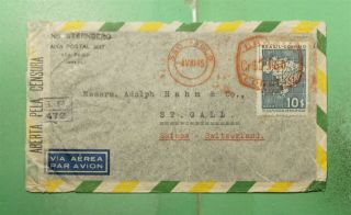 Dr Who 1945 Brazil Sao Paulo Airmail To Switzerland Wwii Censored G35797