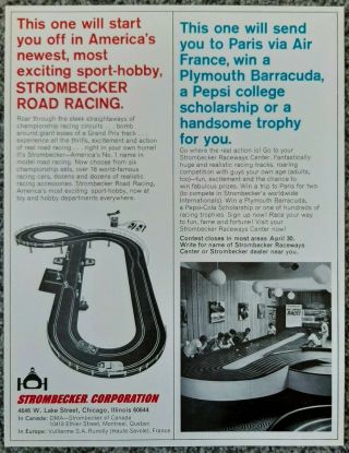 Vintage 1965 Strombecker Slot Car Raceways Road Racing Advertisement