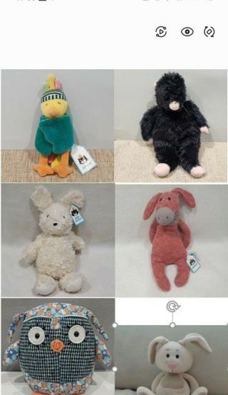 Jellycat Soft Toys X 6,  Owl,  Bird,  Dog,  Mole,  X2 Bunnies (hold For Buyer)