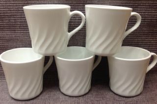 Set Of 5 Corelle Enhancements White Swirl Cup Mug Tea/coffee,  Corning Usa