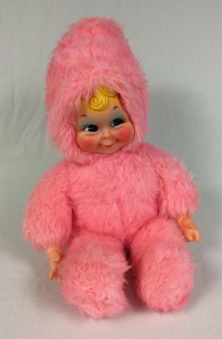 Rushton Company Pink Baby Girl Doll Rubber Face Plush Stuffed Toy Euc