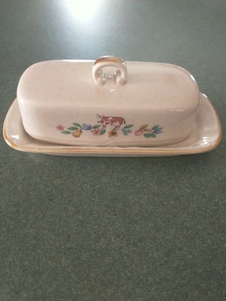 Vintage International China Heartland Stoneware Covered Butter Dish Cow Japan