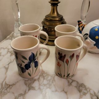 4 Emerson Creek Pottery Virginia Flower Handmade Coffee Mug Cup Usa