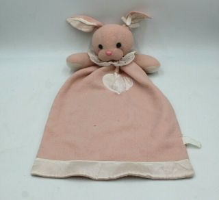 Vintage Dakin Baby Pink Bunny Satin Trim Security Blanket Plush Lovey 22 " Toy