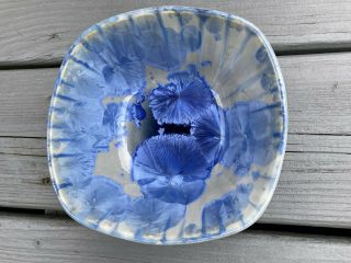 Edgecomb Pottery Maine Blue Crystalline Glaze 9.  75 " Square Bowl Trinket Usa