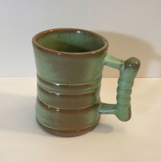 1 Retro Frankoma Art Pottery Mug Cup Plainsman C3 Green & Brown Hand Crafted Usa