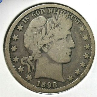 1898 - O Key Date Barber Silver Half Dollar Vg,  Km 114 (494)
