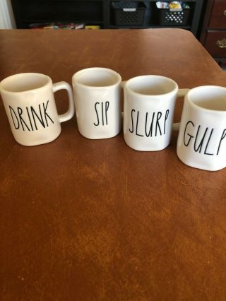 Rae Dunn Set Of 4 Espresso Mugs,  Gulp,  Drink,  Slurp And Sip,  4 Oz