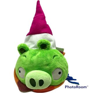 Angry Birds Green Christmas Plush Pig With Pink Hat & Plaid Scarf
