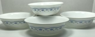 Corelle By Corning Vintage Morning Blue Set Of 4 Cereal Soup Bowls 6 " Milk Glass