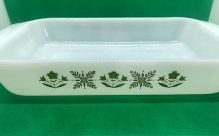 Vintage Anchor Hocking Fire King Casserole Dish Meadow Green Pattern 432 1.  5 QT 2