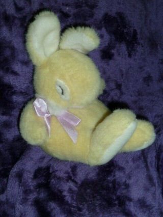 Cream/beige/pale Yellow Stuffed Plush Easter Bunny Rabbit Pink Bow Shut Eyes