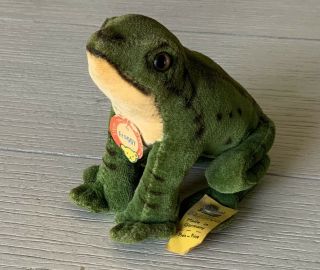 Vintage German Steiff Soft Velveteen Sitting Froggy W/original Tags And Button