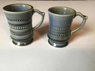 Pair 2 Wade Pottery Tall Irish Porcelain Mugs Blue Green Glaze 3 In Tall