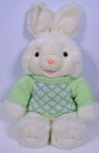 Dan Dee Plush Bunny Rabbit White Green Knitted Sweater Easter Collectors Choice