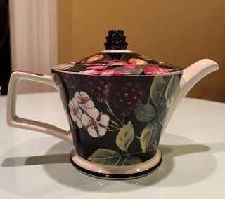 Sadler Teapot Black With Pink And Purple Flowers 5 " High -