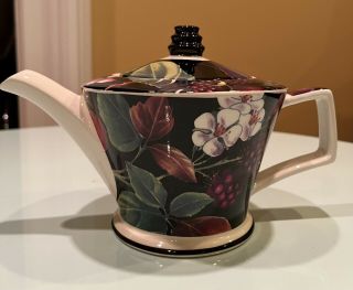 Sadler Teapot Black with pink and purple flowers 5 