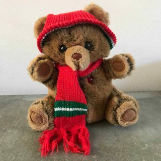 Vintage Cuddle Wit Musical Christmas Teddy Bear Plush With Scarf & Hat