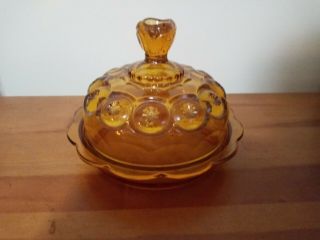 Vintage Le Smith Moon And Stars Large Amber Round Covered Butter Cheese Dish