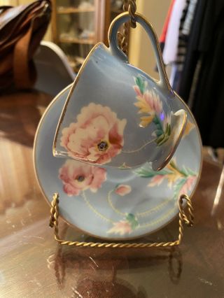Vintage Small Occupied Japan Demitasse Tea Cup And Saucer Set Blue