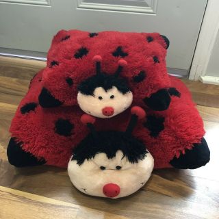 2010 Pillow Pets Red Ladybug Plush Soft Stuffed 18 Inch & 12 Inch Peewee Pillow