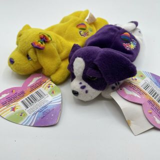 Lisa Frank Vintage 1998 Candy Yellow Dog Violet Puppy Plush W/ Tags 2 Beanies