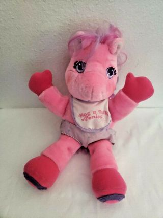 1991 Vtech Blossom Hug N Talk Ponies Plush Stuffed Animal Pink Purple Diaper Bib