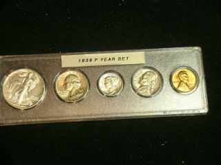 1939 - P Very Choice Au/bu Philadelphia Year Set - 5 - Coin Set 39p25