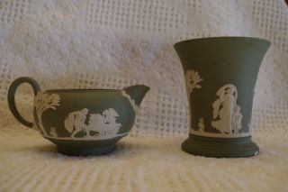 Wedgewood Sage Green Vase And Sugar Bowl Neoclassical Greek Bas - Reliefs