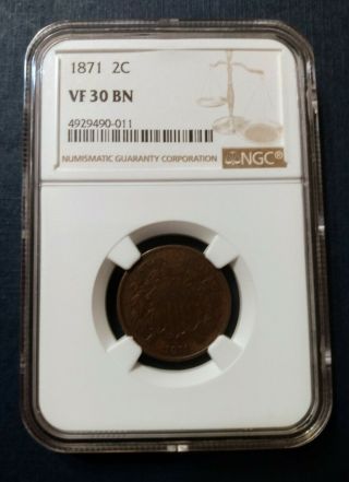 1871 2 Cent Piece Ngc Vf30 Very Fine Tough Coin Good Detail