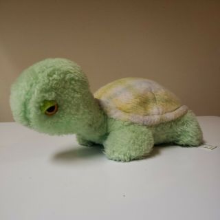 Vintage 1979 R Dakin & Co Pillow Pets Plush Green Plaid Turtle 10 In