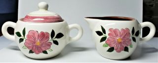 Vintage Stangl Pottery Wild Rose Creamer And Covered Sugar Bowl Set Pair