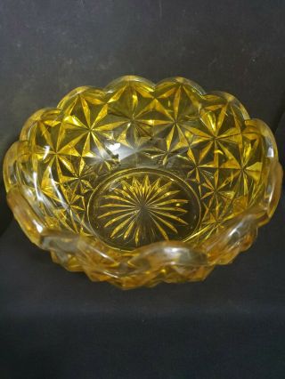 Yellow Glass Manganese Glow Bowl Diamond Cut Scallop Edge 3 