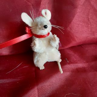 Rare Vintage Steiff Pieps White Mohair Mouse 3 1/2 " W/ Red Eyes