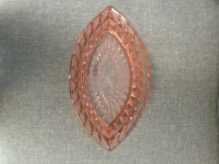 Windsor Diamond Pink Depression Glass Boat Shape Bowl Jeanette Glass Company 12 "
